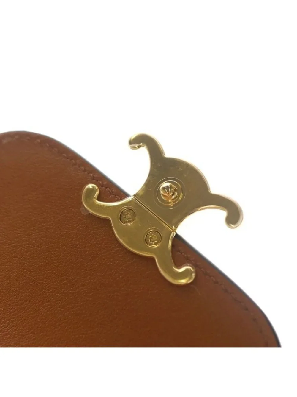 Celine Triomphe Trifold Wallet Compact Coin Case Brown Leather Gold - Picture 5 of 6